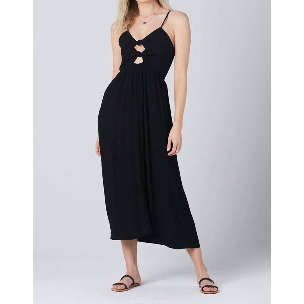 SALTWATER LUXE emmy cutout midi dress crinkle black coastal beach resort size M